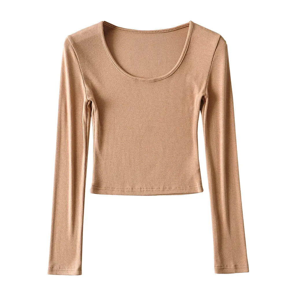 Women's Beige Long Sleeve Round Neck T-Shirt - Image 17
