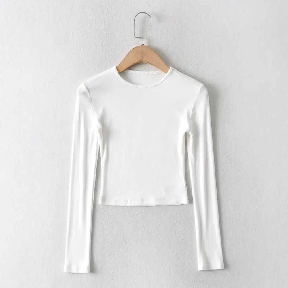 Women's Beige Long Sleeve Round Neck T-Shirt - Image 2