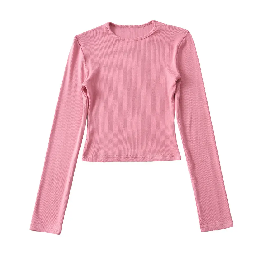 Women's Beige Long Sleeve Round Neck T-Shirt - Image 4