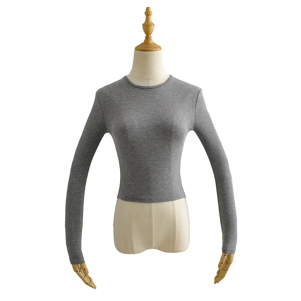 Women's Beige Long Sleeve Round Neck T-Shirt - Image 6