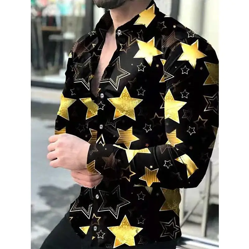 Men's Printed Star Shirt Outerwear Black Gold