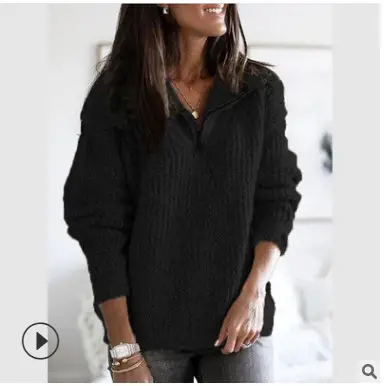 Women Knit Zipper Pullover Sweater Jacket Grey