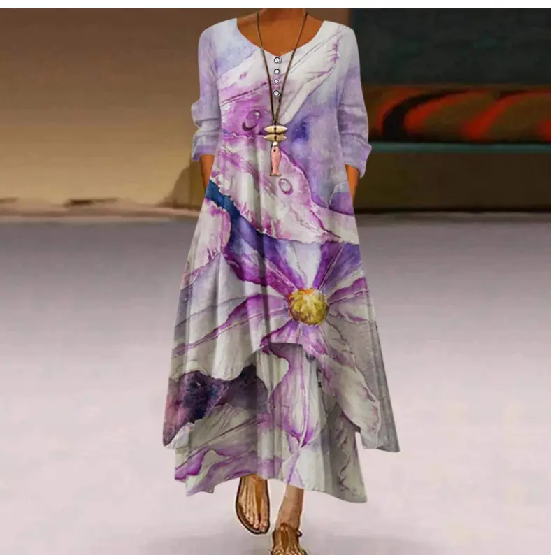 2021 Floral Print Long Sleeve Dress for Women