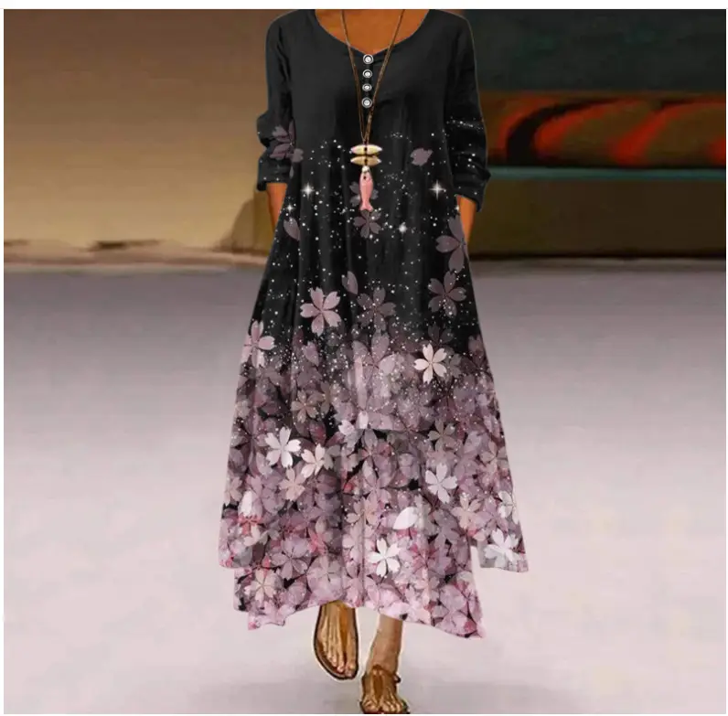 2021 Floral Print Long Sleeve Dress for Women