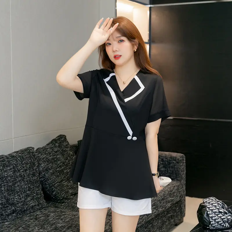 Women's Black V-Neck Slimming Top Large Size Chiffon - Image 2