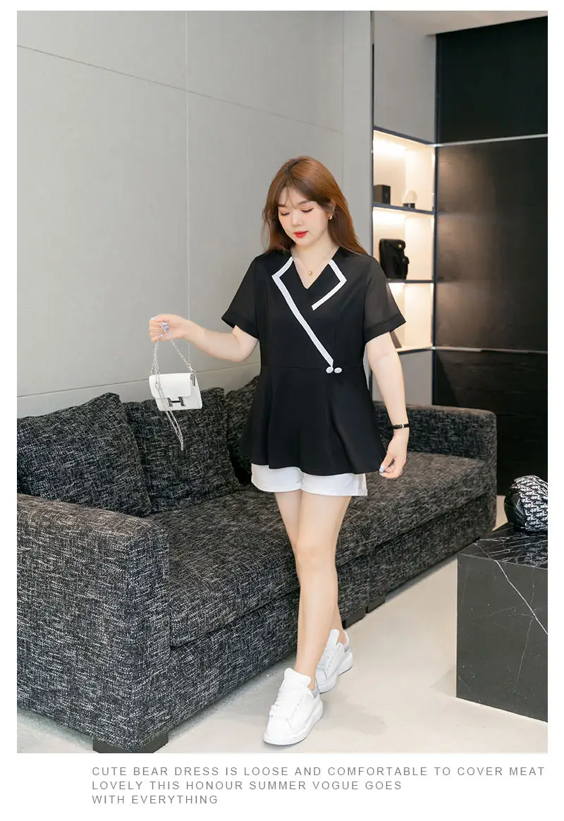 Women's Black V-Neck Slimming Top Large Size Chiffon — feature 13