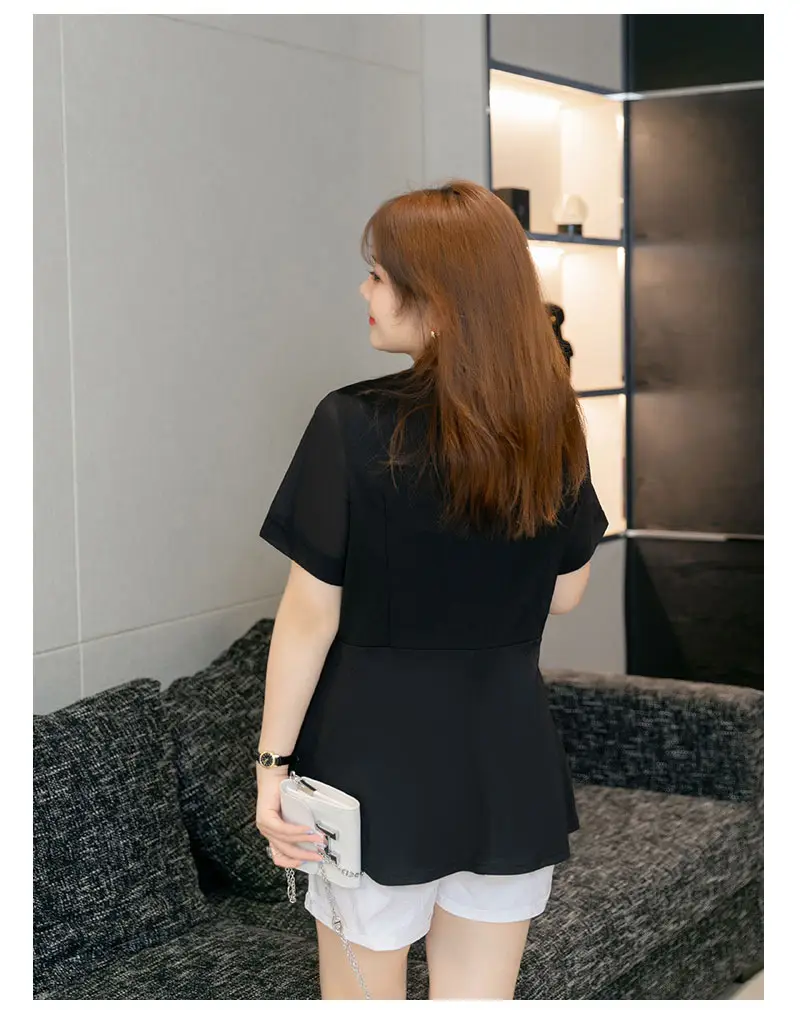 Women's Black V-Neck Slimming Top Large Size Chiffon — feature 15