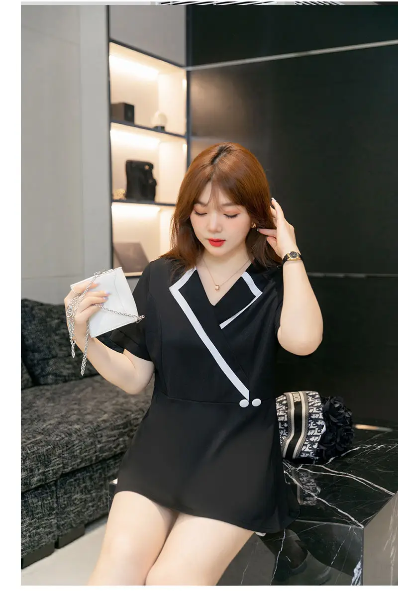 Women's Black V-Neck Slimming Top Large Size Chiffon — feature 19