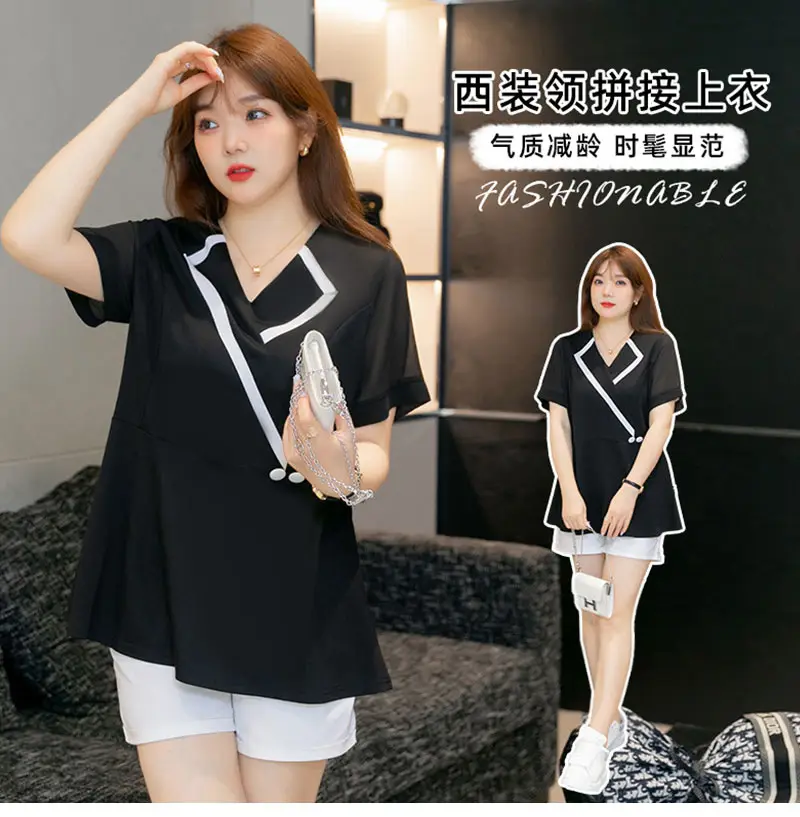 Women's Black V-Neck Slimming Top Large Size Chiffon — feature 3