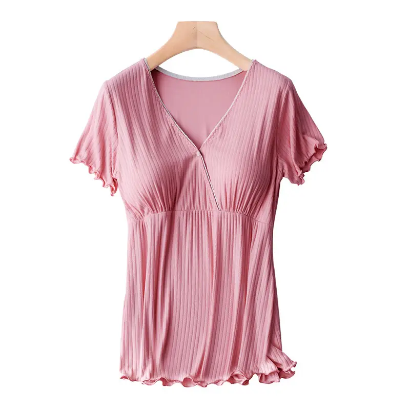 Pink Cotton Postpartum Bra-Free Maternity T-Shirt - Image 4