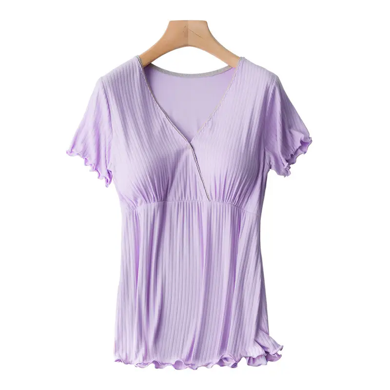 Pink Cotton Postpartum Bra-Free Maternity T-Shirt - Image 2
