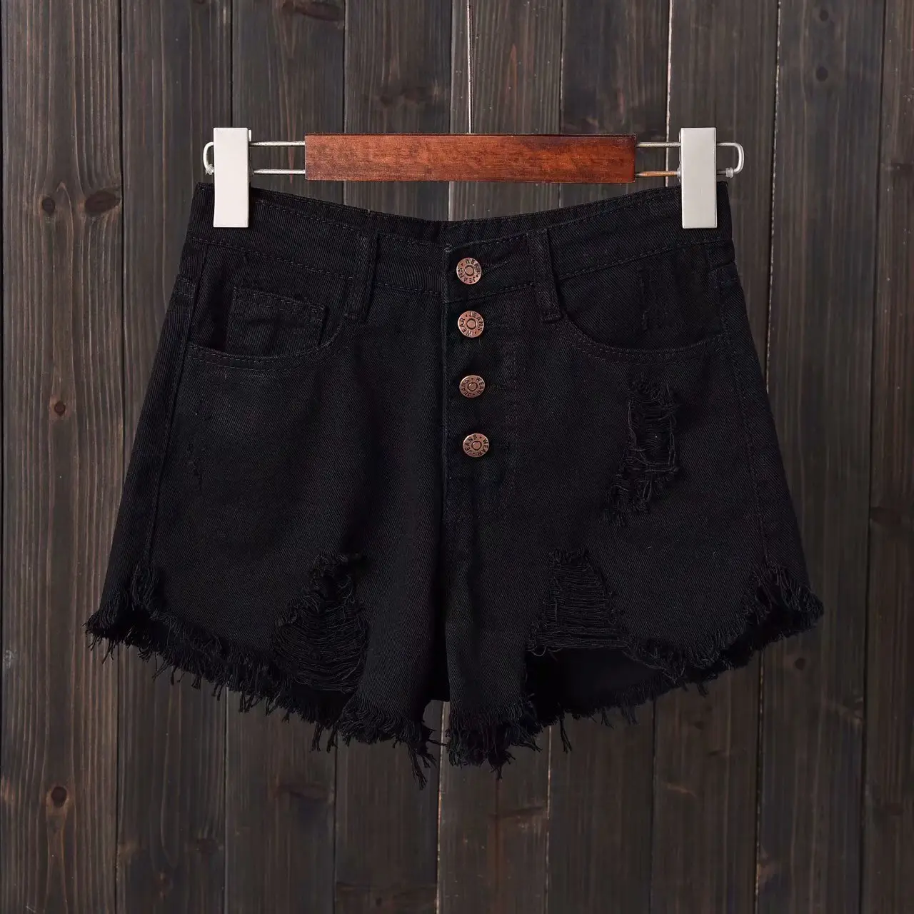 Black Ripped Denim Shorts for Girls Large Summer Wear - Image 3