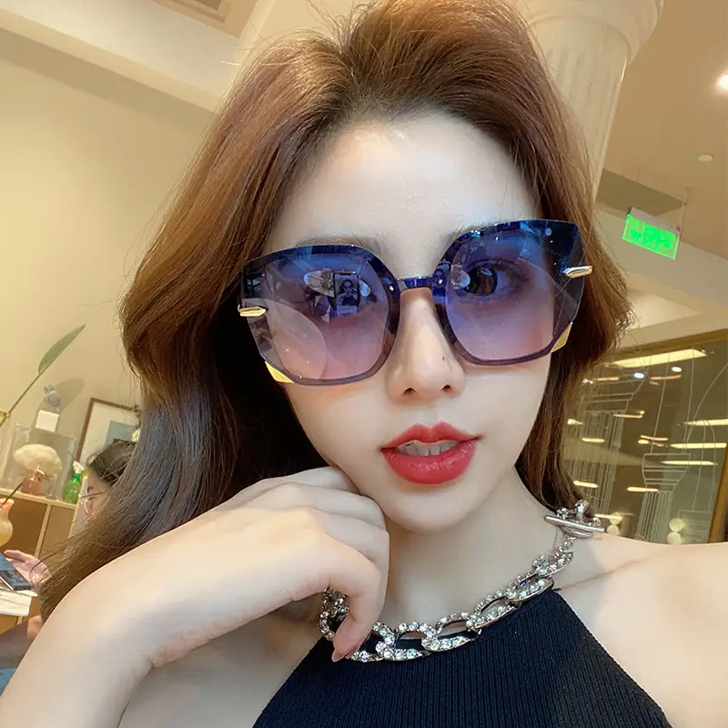 Women Polygonal Sunglasses Brown Gradient Gold Frame
