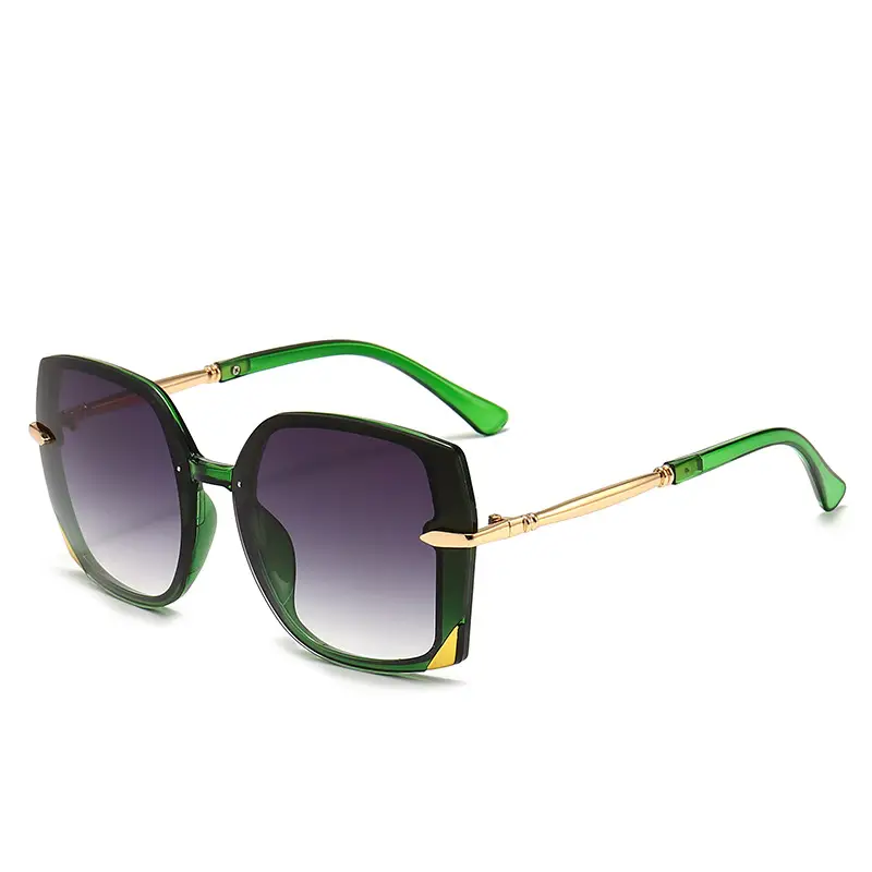 Women Polygonal Sunglasses Brown Gradient Gold Frame
