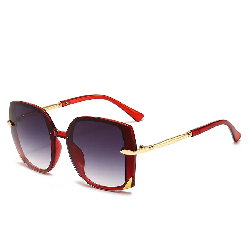 Women Polygonal Sunglasses Brown Gradient Gold Frame