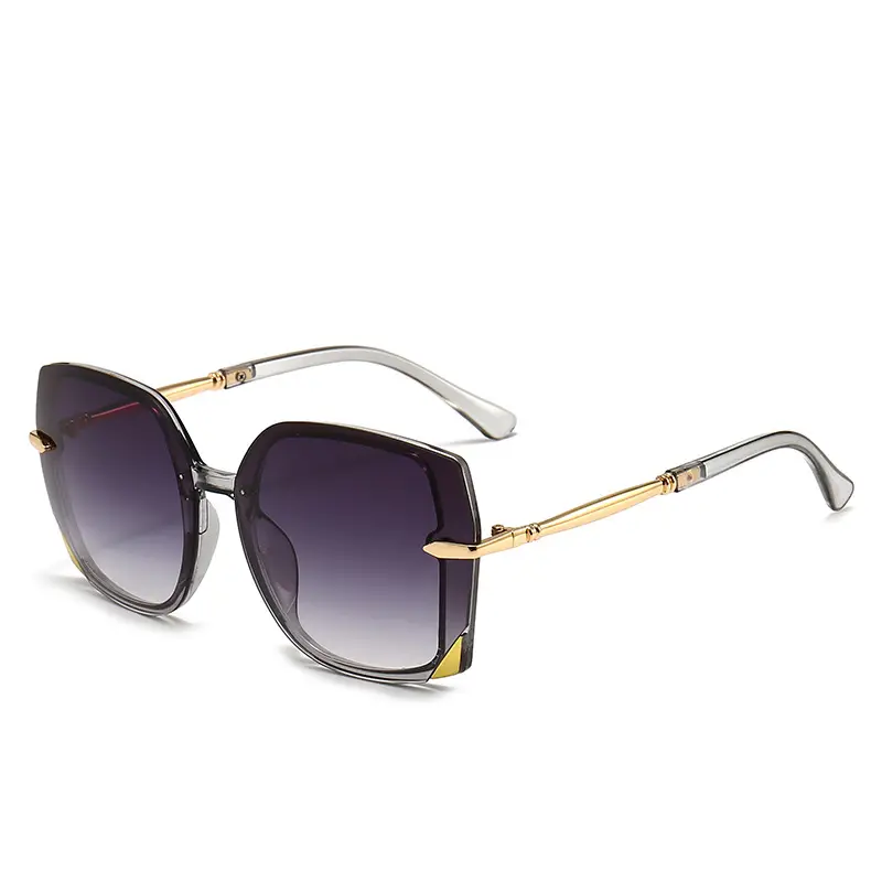 Women Polygonal Sunglasses Brown Gradient Gold Frame