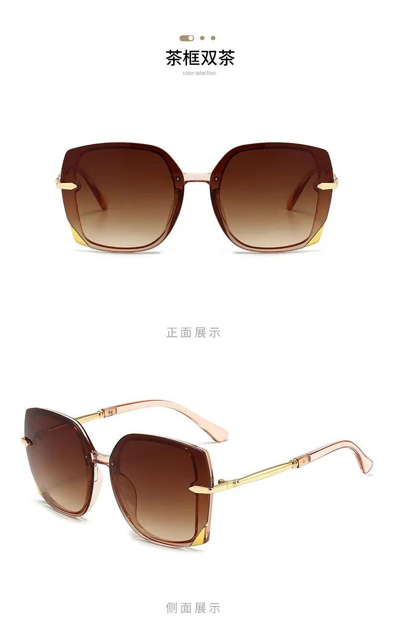 Women Polygonal Sunglasses Brown Gradient Gold Frame — feature 13