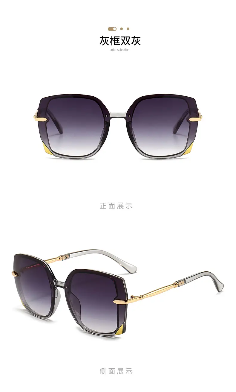 Women Polygonal Sunglasses Brown Gradient Gold Frame — feature 15