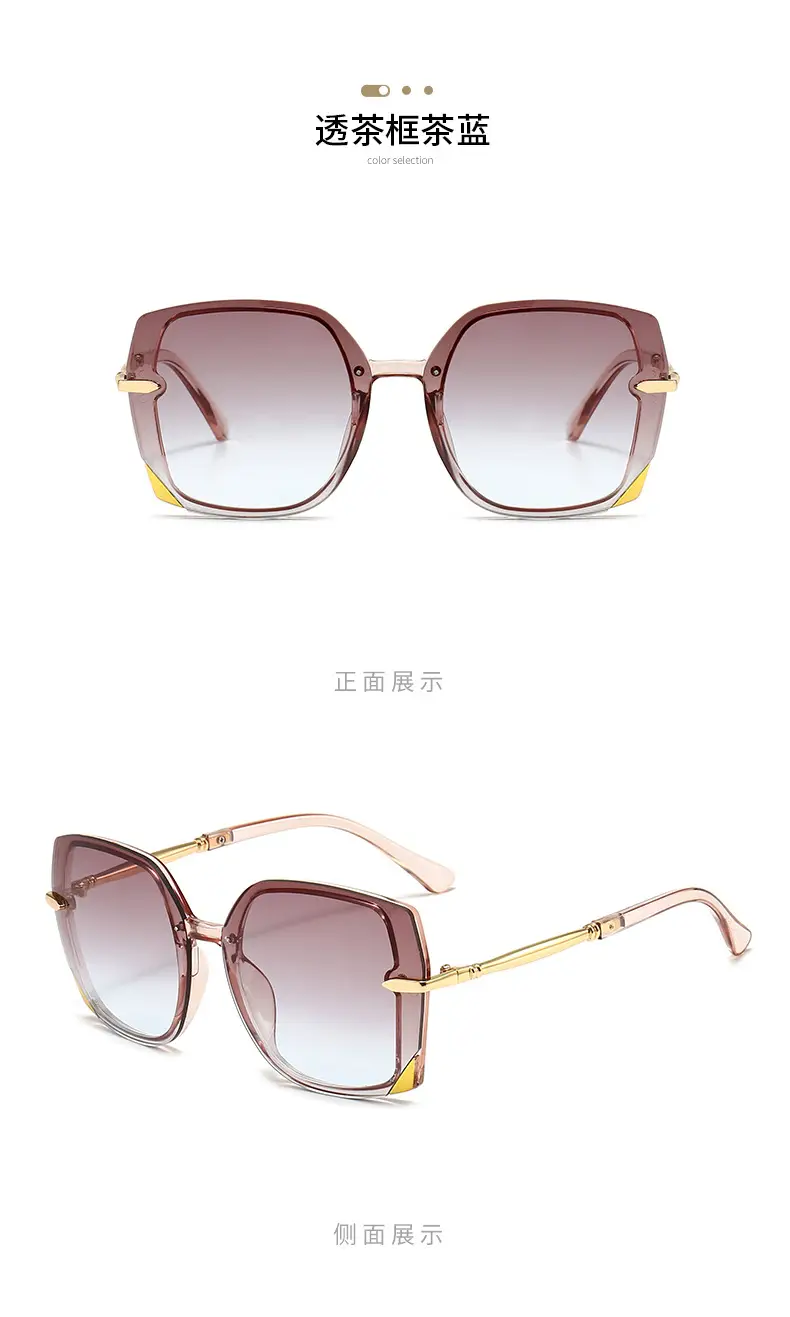 Women Polygonal Sunglasses Brown Gradient Gold Frame — feature 18