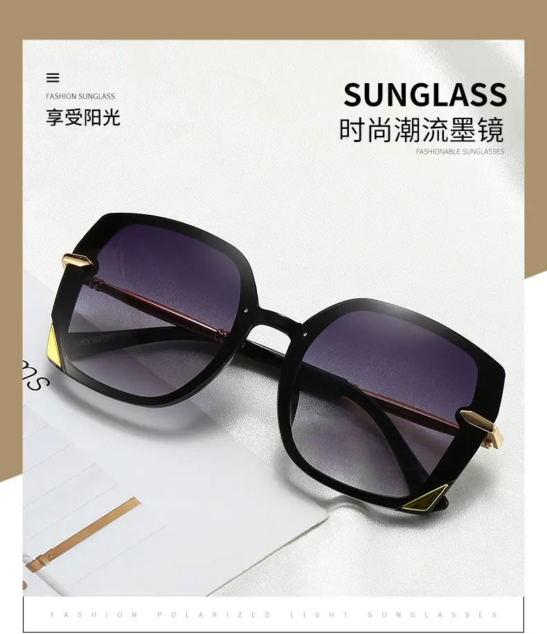 Women Polygonal Sunglasses Brown Gradient Gold Frame — feature 5