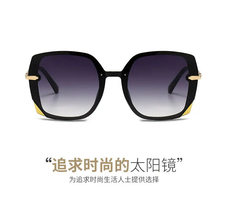Women Polygonal Sunglasses Brown Gradient Gold Frame — feature 6