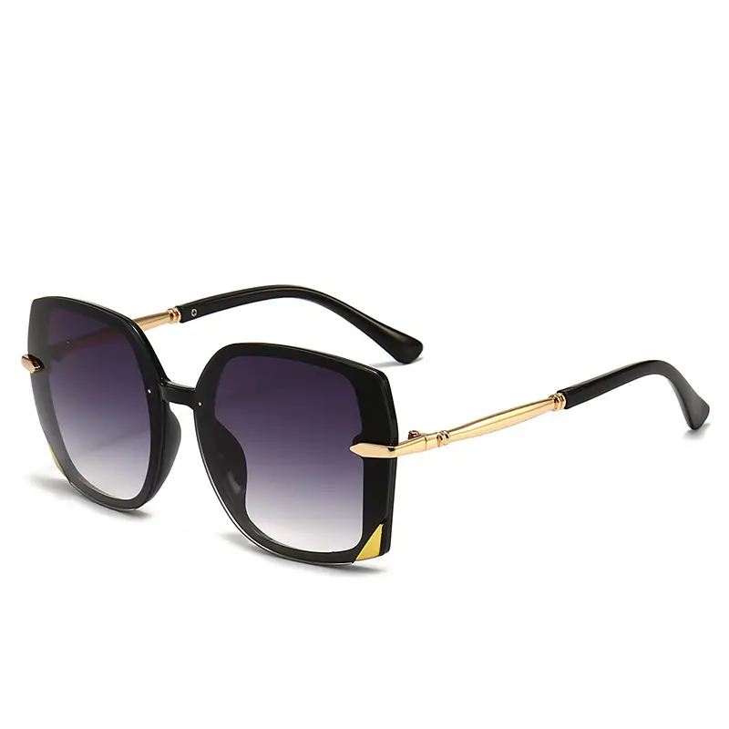 Women Polygonal Sunglasses Brown Gradient Gold Frame