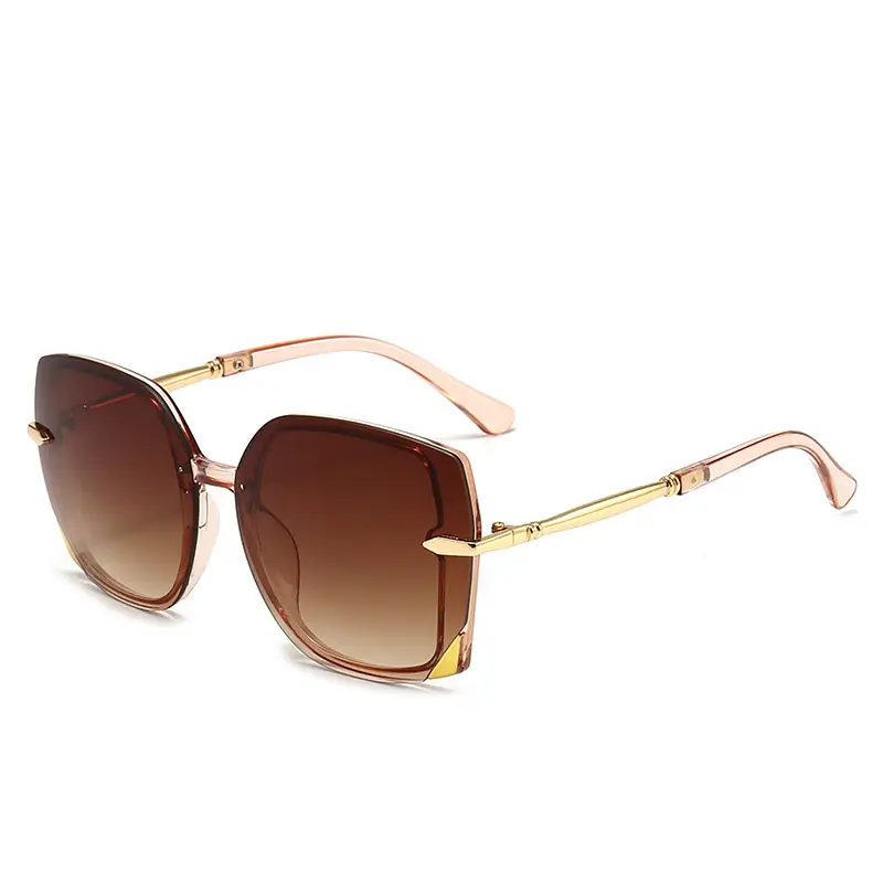 Women Polygonal Sunglasses Brown Gradient Gold Frame