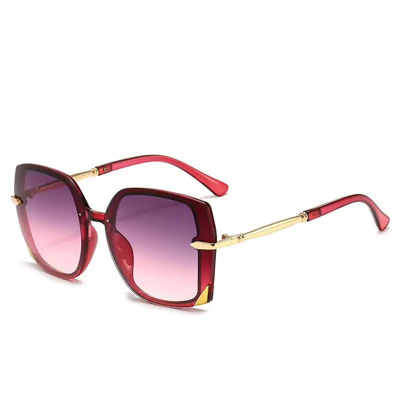 Women Polygonal Sunglasses Brown Gradient Gold Frame