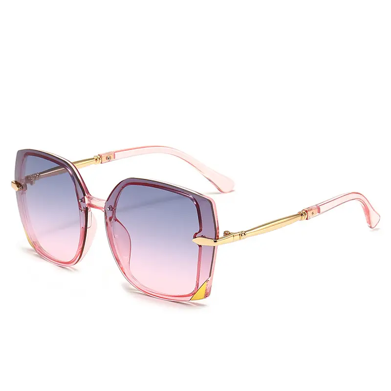 Women Polygonal Sunglasses Brown Gradient Gold Frame