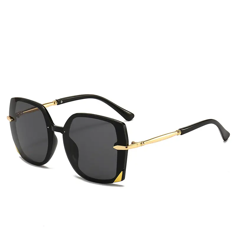 Women Polygonal Sunglasses Brown Gradient Gold Frame