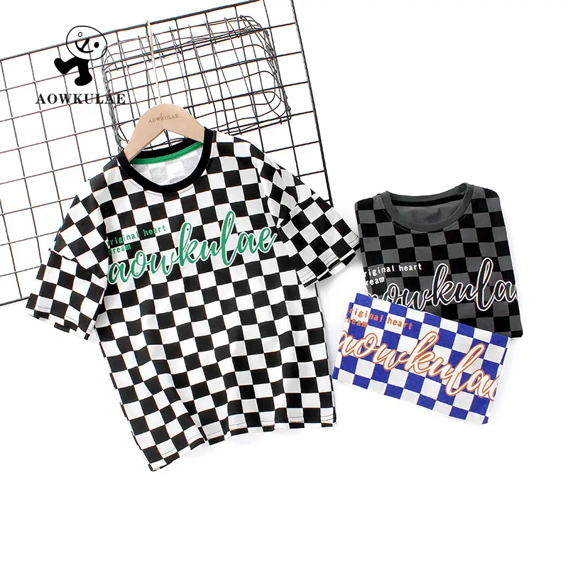 Boys Blue Checkered Crew Neck T-Shirt Short Sleeve - Image 4