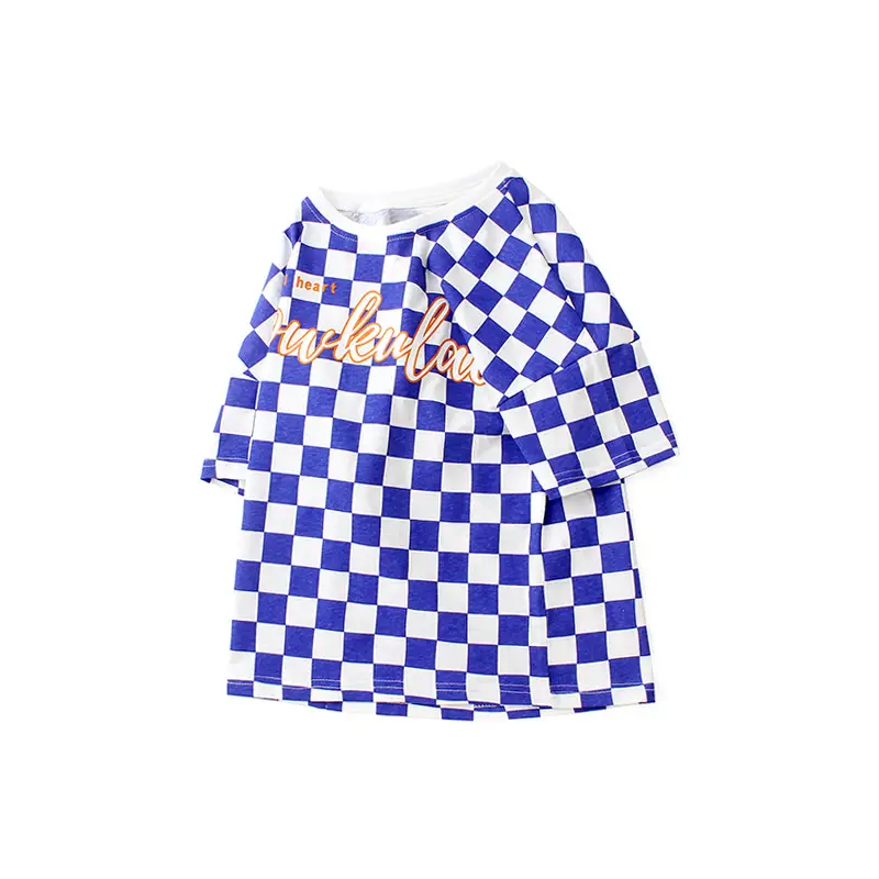 Boys Blue Checkered Crew Neck T-Shirt Short Sleeve - Image 7