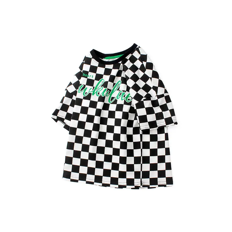 Boys Blue Checkered Crew Neck T-Shirt Short Sleeve - Image 8