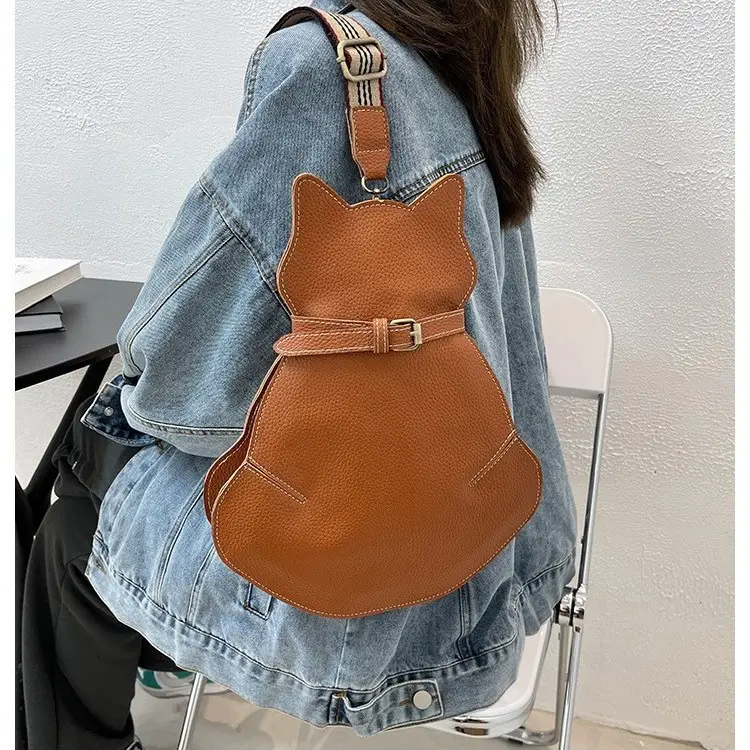 Cat Design Crossbody Bag Black Fashionable Shoulder Bag
