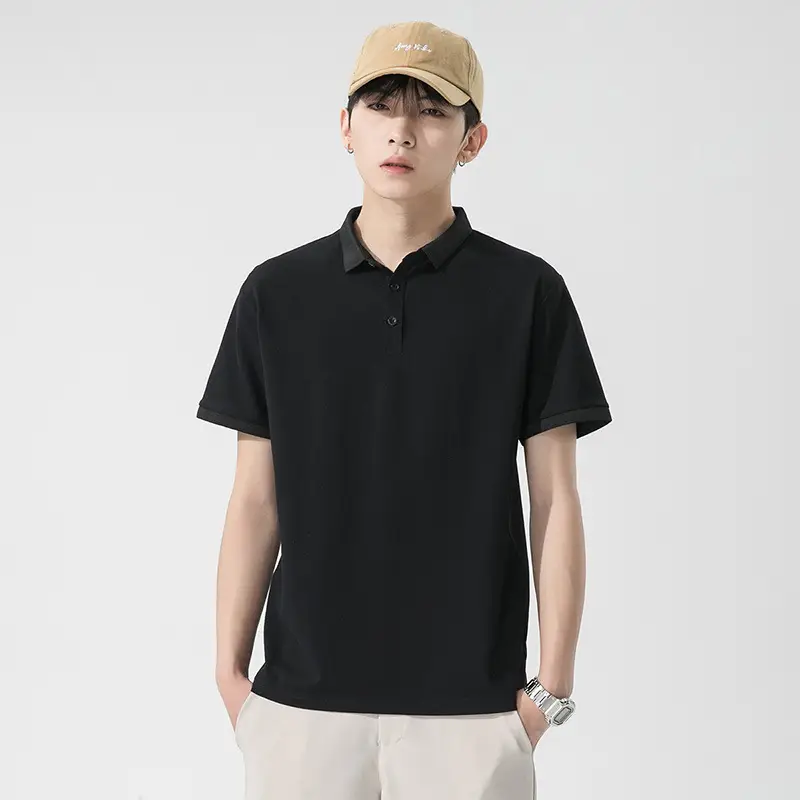Men's Dark Gray Polo T-Shirt Short Sleeve Lapel Summer - Image 9
