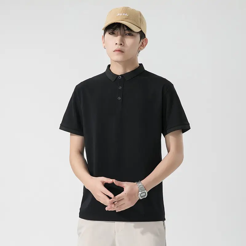 Men's Dark Gray Polo T-Shirt Short Sleeve Lapel Summer - Image 3