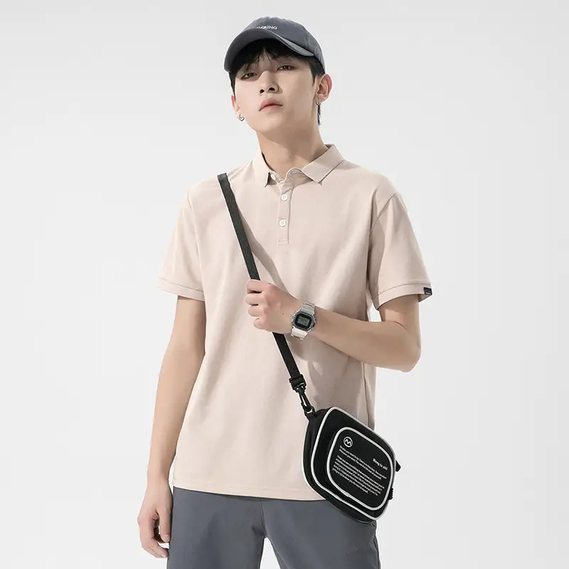 Men's Dark Gray Polo T-Shirt Short Sleeve Lapel Summer - Image 4