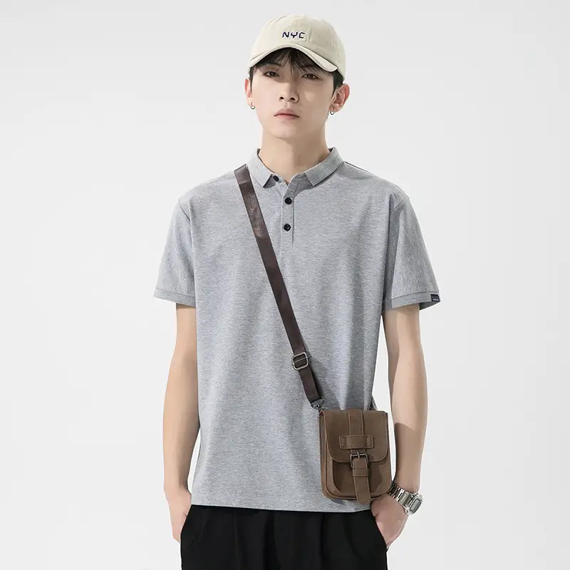 Men's Dark Gray Polo T-Shirt Short Sleeve Lapel Summer - Image 6