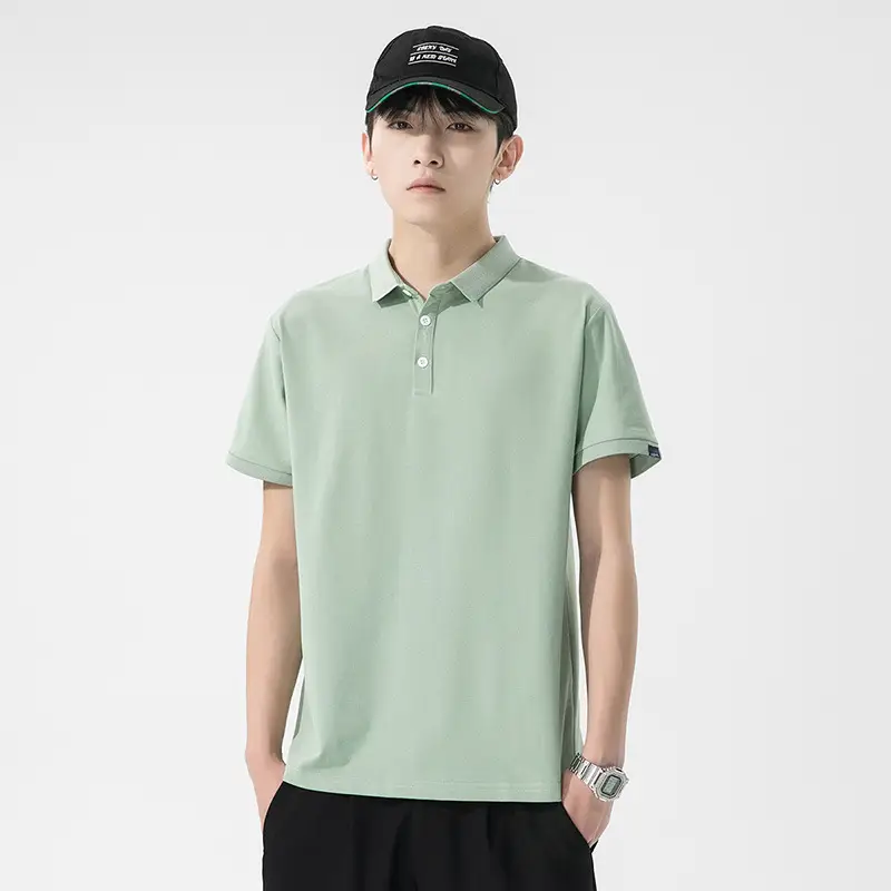 Men's Dark Gray Polo T-Shirt Short Sleeve Lapel Summer - Image 7