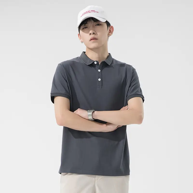 Men's Dark Gray Polo T-Shirt Short Sleeve Lapel Summer - Image 8