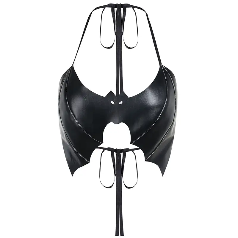 Black Leather Halter Vest for Women with Lace-Up Back - Image 6