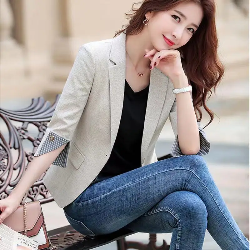 Women's Black Linen Small Suit Jacket 3/4 Sleeve Professional Fit - Image 5