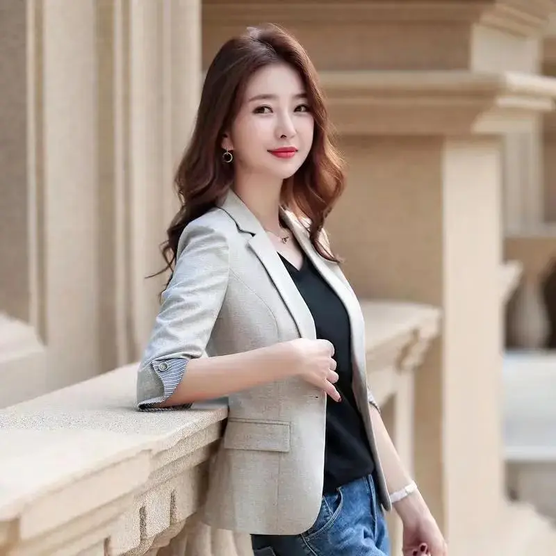Women's Black Linen Small Suit Jacket 3/4 Sleeve Professional Fit - Image 7