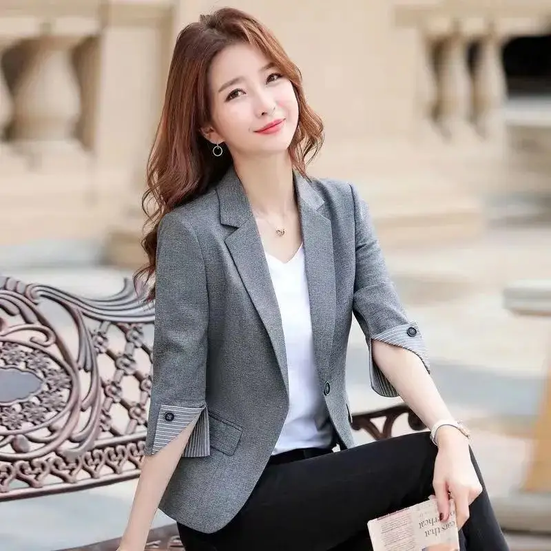 Women's Black Linen Small Suit Jacket 3/4 Sleeve Professional Fit - Image 2