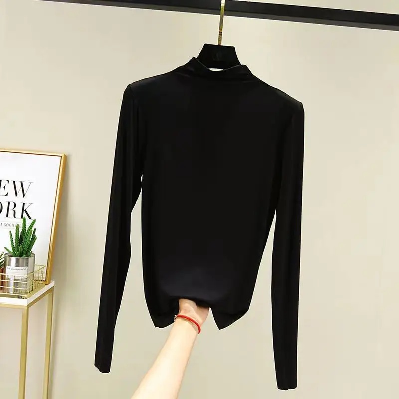 Black Half Turtleneck Long Sleeve Women's Top