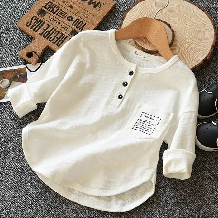 Soft Slub Cotton Long Sleeve T-Shirt for Boys Girls Medium Large — feature 13