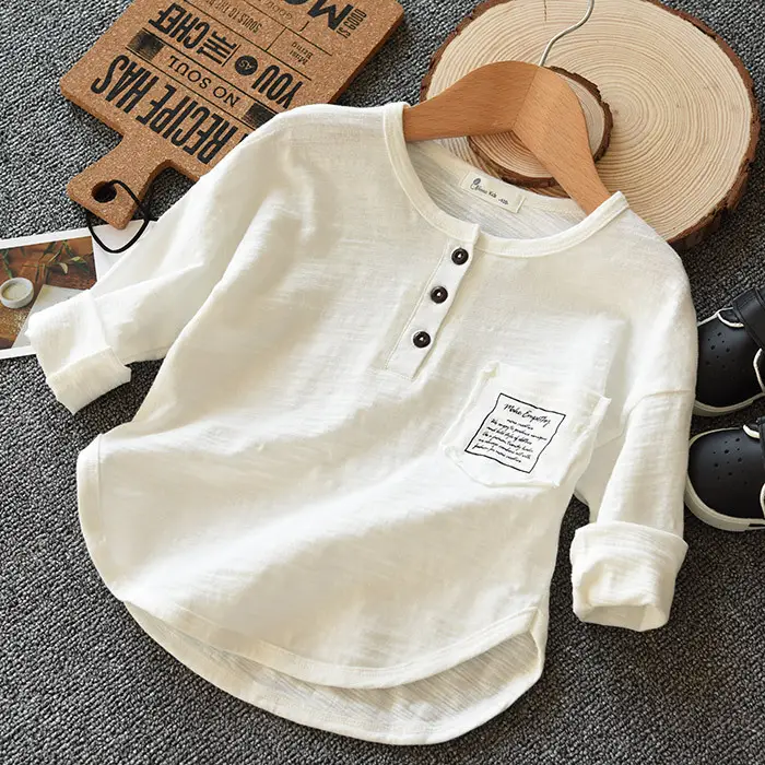 Soft Slub Cotton Long Sleeve T-Shirt for Boys Girls Medium Large - Image 5