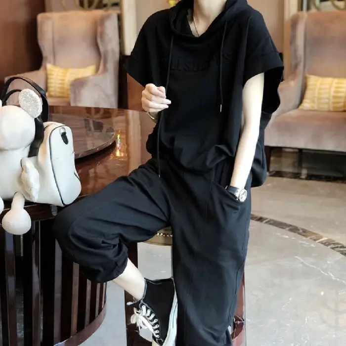 Women Crossbody Hooded Sweatpants Set Grey 2023 - Image 2