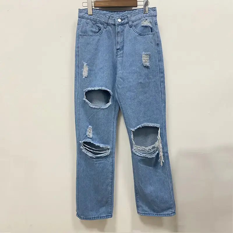 2022 Women's Ripped Denim Jeans Slim Fit Europe USA - Image 3