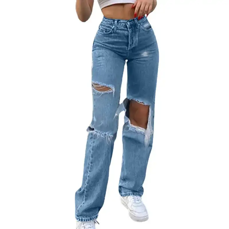 2022 Women's Ripped Denim Jeans Slim Fit Europe USA - Image 6